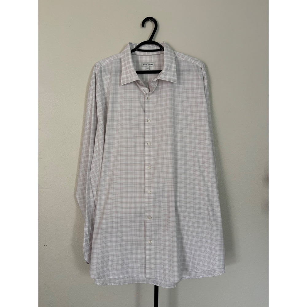 Peter Millar Mens XXL Plaid‎ Button Down Shirt Tan Purple Long Sleeve Business